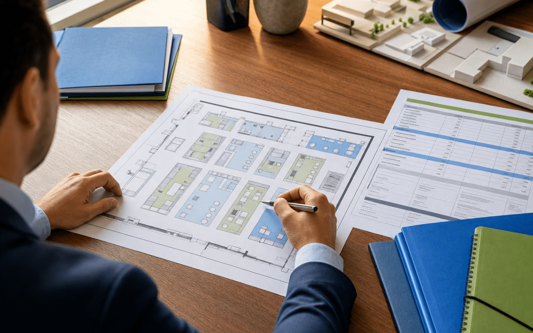 trade show costs south africa — professional reviewing exhibition floor plan and budget breakdown