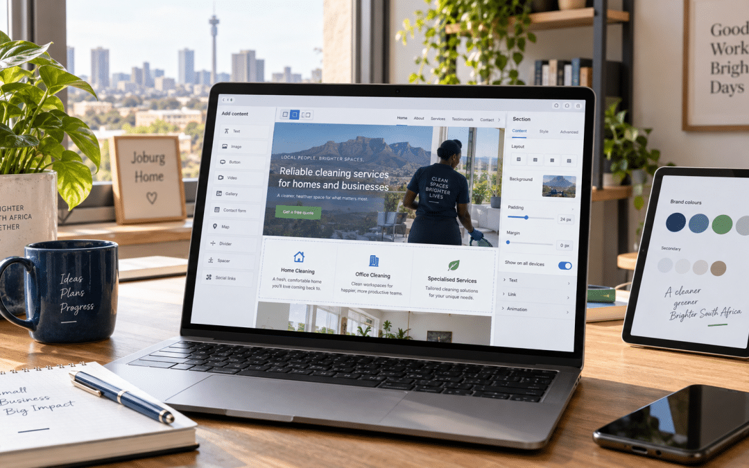 Website builders South Africa comparison on a laptop screen showing Wix, Shopify and WordPress options
