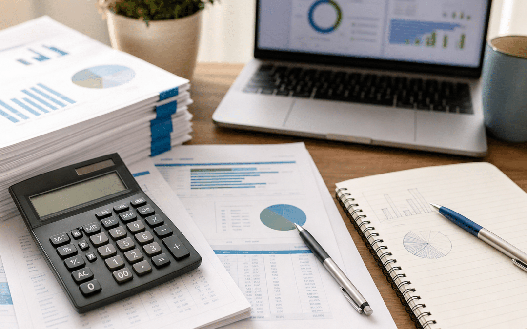 website design for accounting firms — professional desk with financial documents and calculator