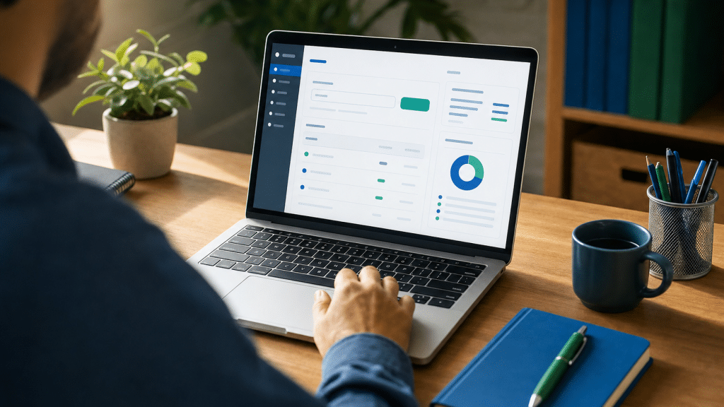 website dns basics for business owners reviewing domain registrar control panel at desk