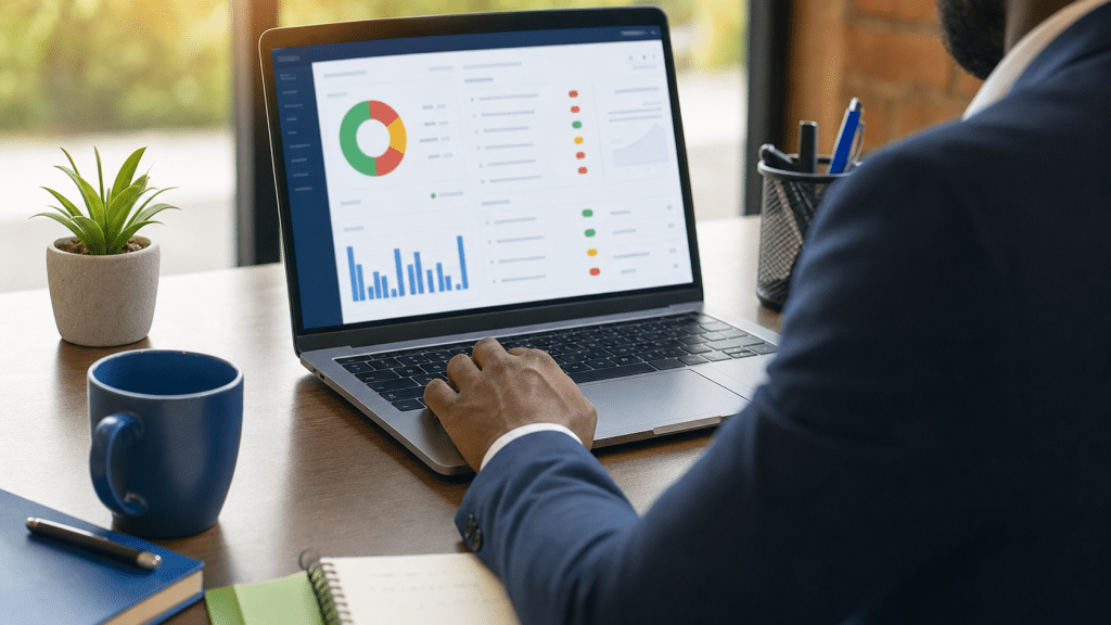 website indexing audit dashboard reviewed by South African business professional
