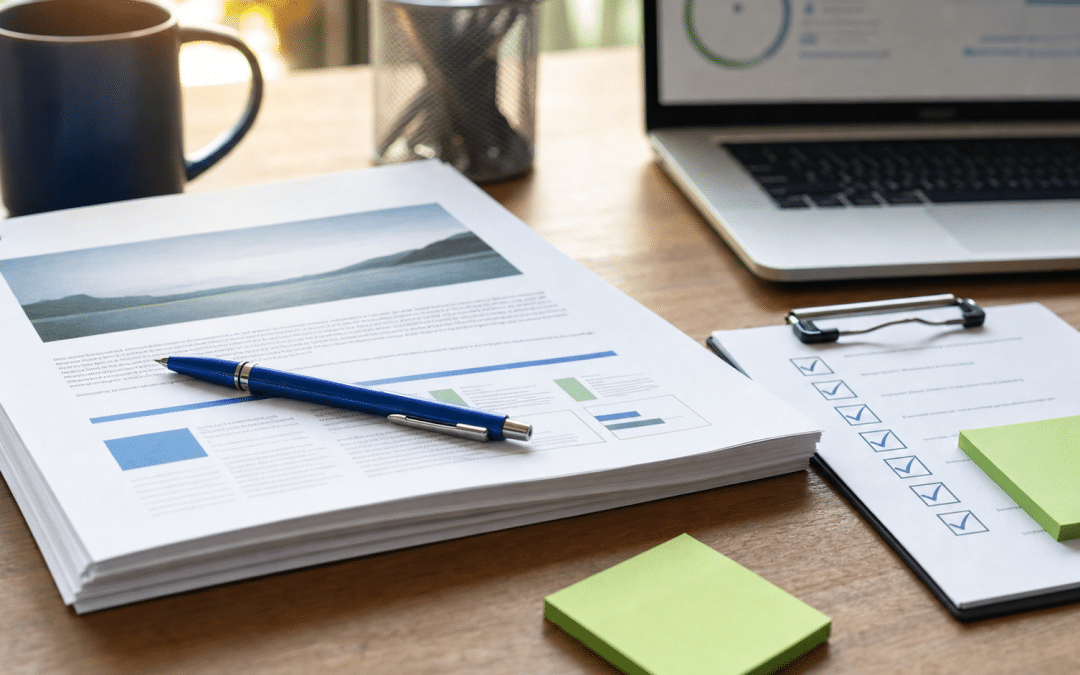 website quote checklist document with pen and clipboard on a desk