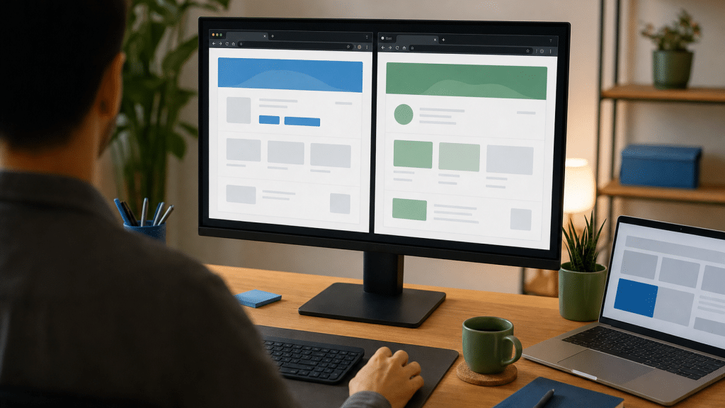 website staging environment guide — developer reviewing staging and live site side by side