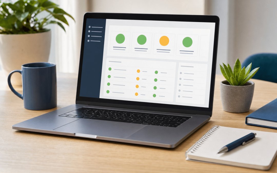 website uptime monitoring dashboard on a laptop screen at a South African business desk