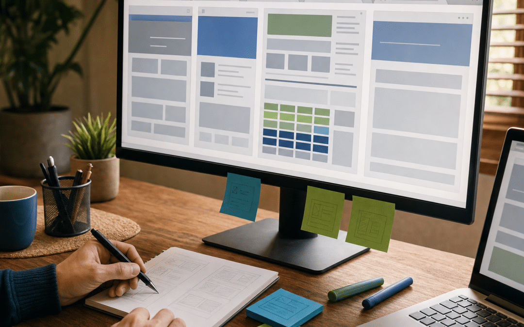 wordpress page builders comparison — web designer reviewing layout options at desktop