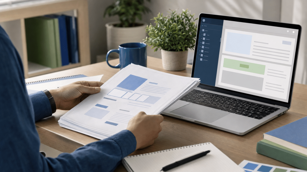 wordpress pdf accessibility — web designer reviewing documents at a desk
