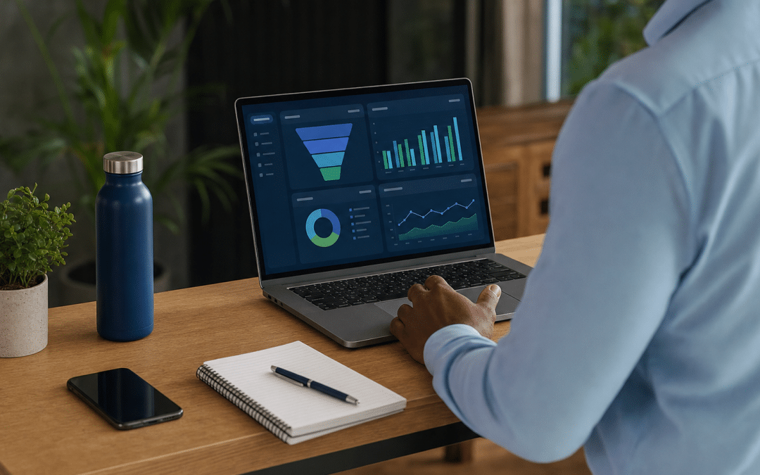 b2b lead generation trends 2027 reviewed by a business professional on a laptop at a standing desk