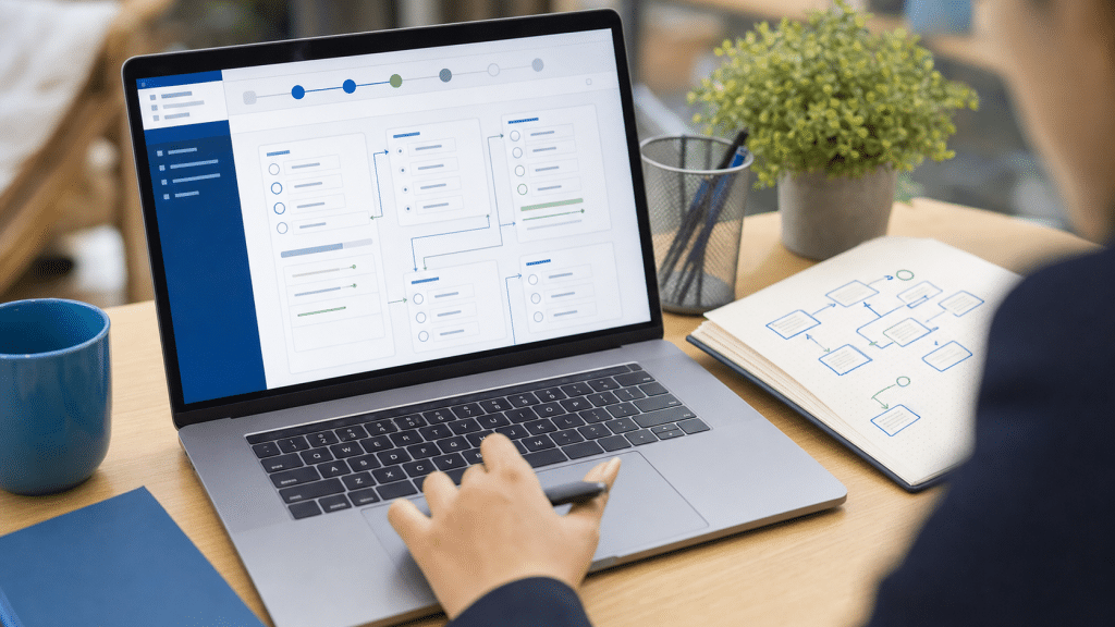 calendly routing forms setup showing qualification questions on laptop screen