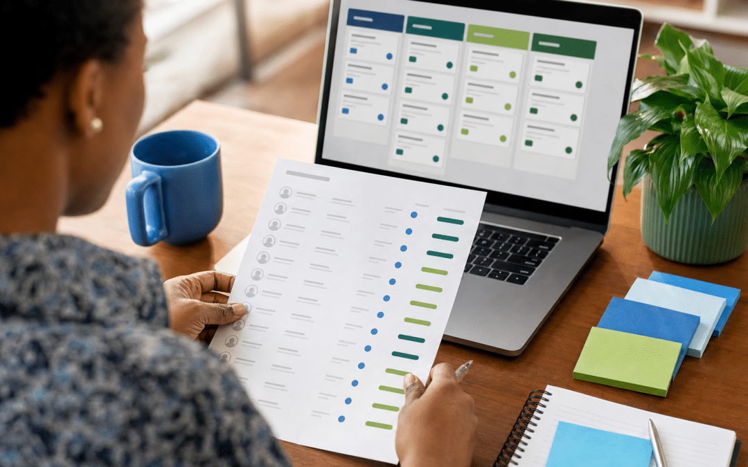 CRM vs spreadsheet comparison shown by a business owner reviewing a lead list at a desk