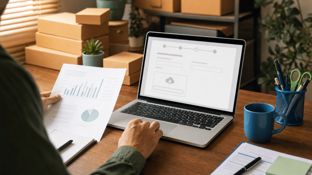 google forms file upload without sign in — business owner reviewing a web form with file upload on a laptop