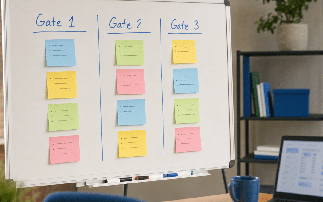 lead form progressive profiling — whiteboard diagram showing three-gate data collection sequence for SA B2B lead generation