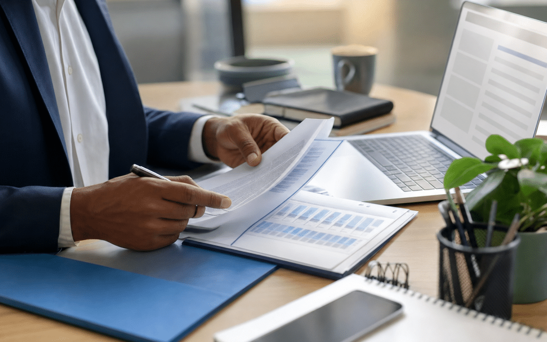 lead generation for facilities management — facilities management professional reviewing service scope documents at a corporate desk