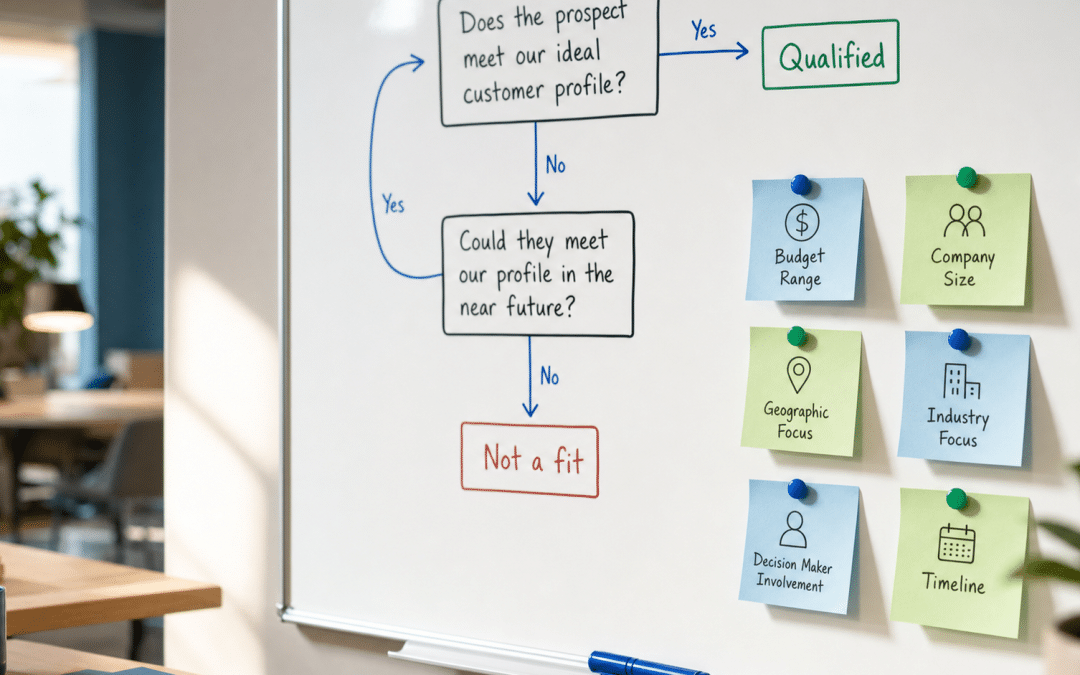 meta lead form conditional logic — whiteboard flowchart showing B2B qualifying decision paths