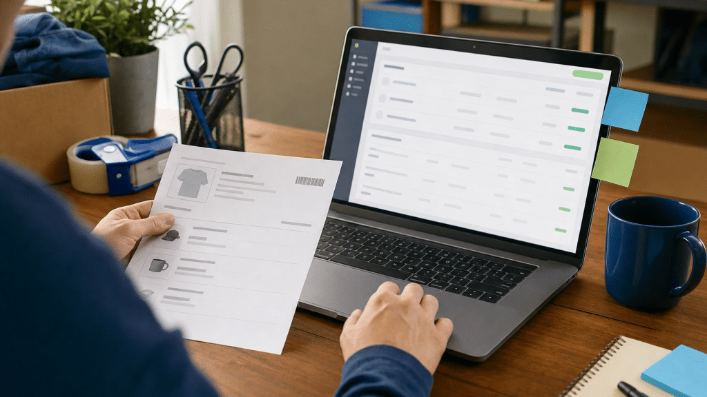 shopify order tags automation — over-the-shoulder view of Shopify admin order screen with fulfilment notes