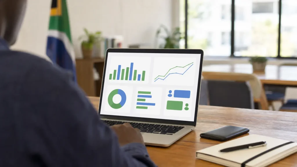 whatsapp campaign reporting — laptop showing a campaign reporting dashboard with delivery, read and click charts