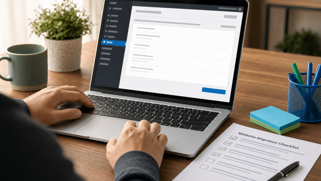 wordpress export content to another site — WordPress admin export screen on a laptop at a South African business desk