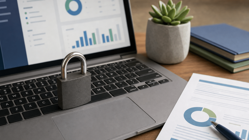 wordpress password protect page — padlock on laptop keyboard representing secured web content